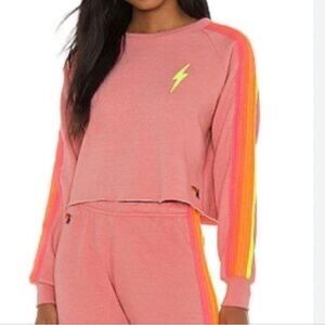 ⚡️ AVIATOR NATION bolt embroidery cropped classic pink Crewneck